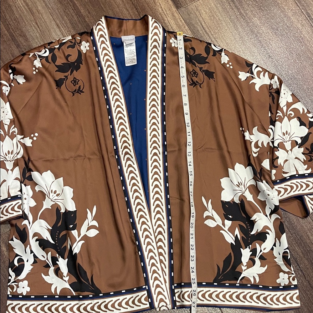 Chico's Brown and Blue Patterned Kimono - Picture 3 of 6